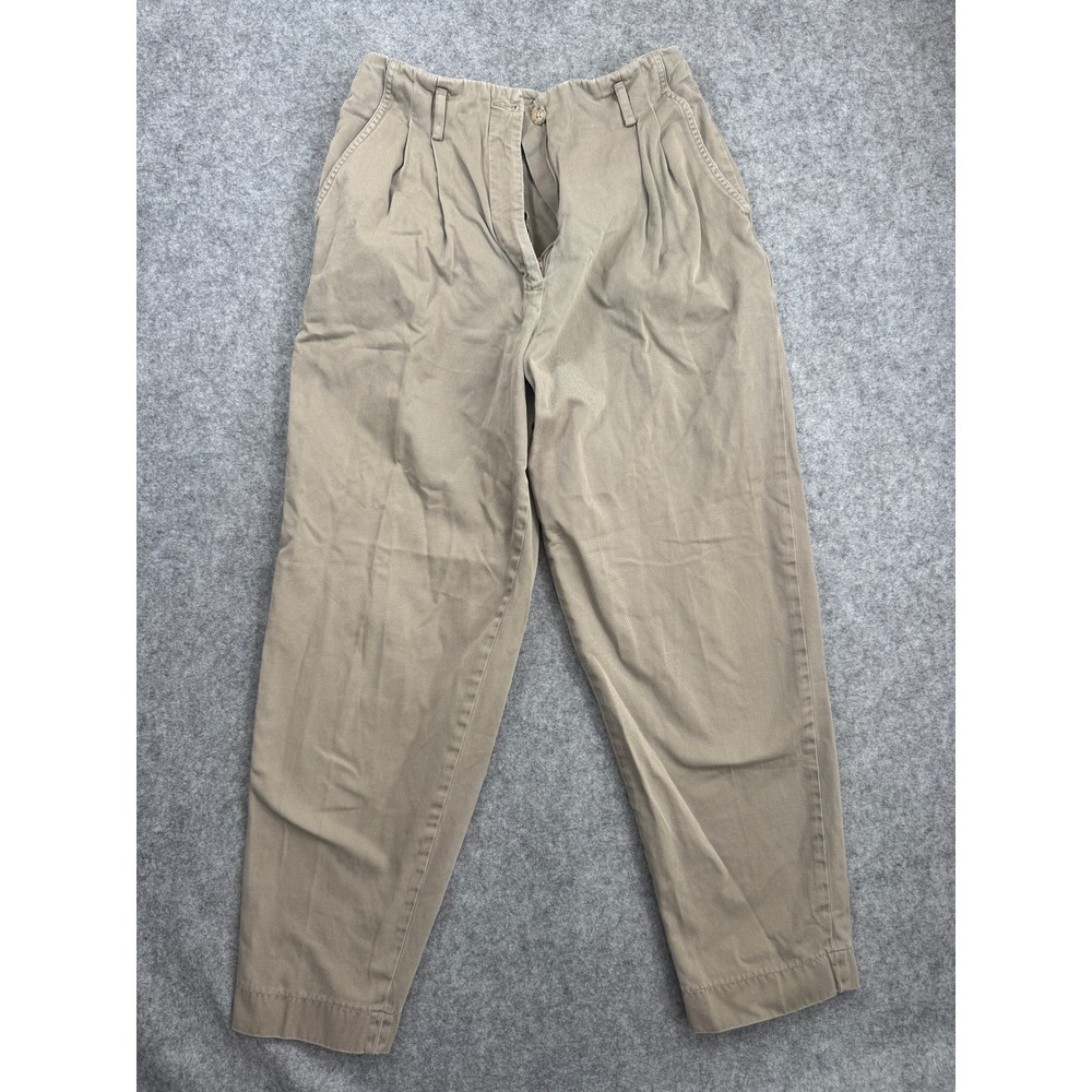 Banana Republic Women Pleated Chino Pants Sz 12 R Khaki Tan Cotton High Rise GUC